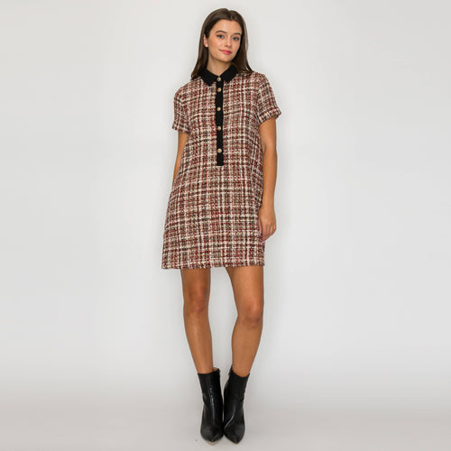Tweed Love Mini Dress with Contrast Collar