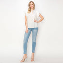 Cotton JQD eyelet blouse with lace trim detail