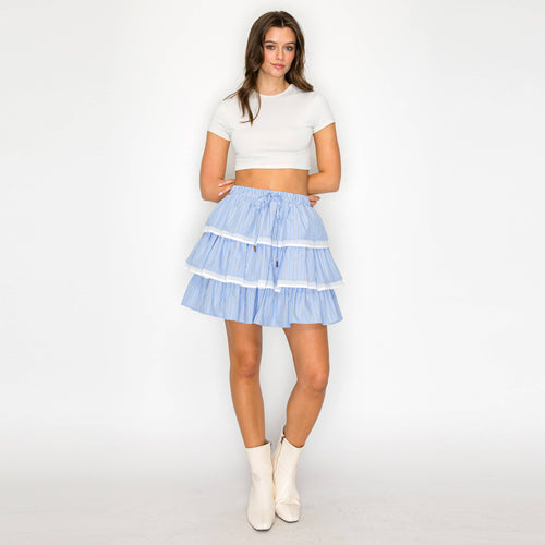 Blue Skies Tiered Stripe Skirt