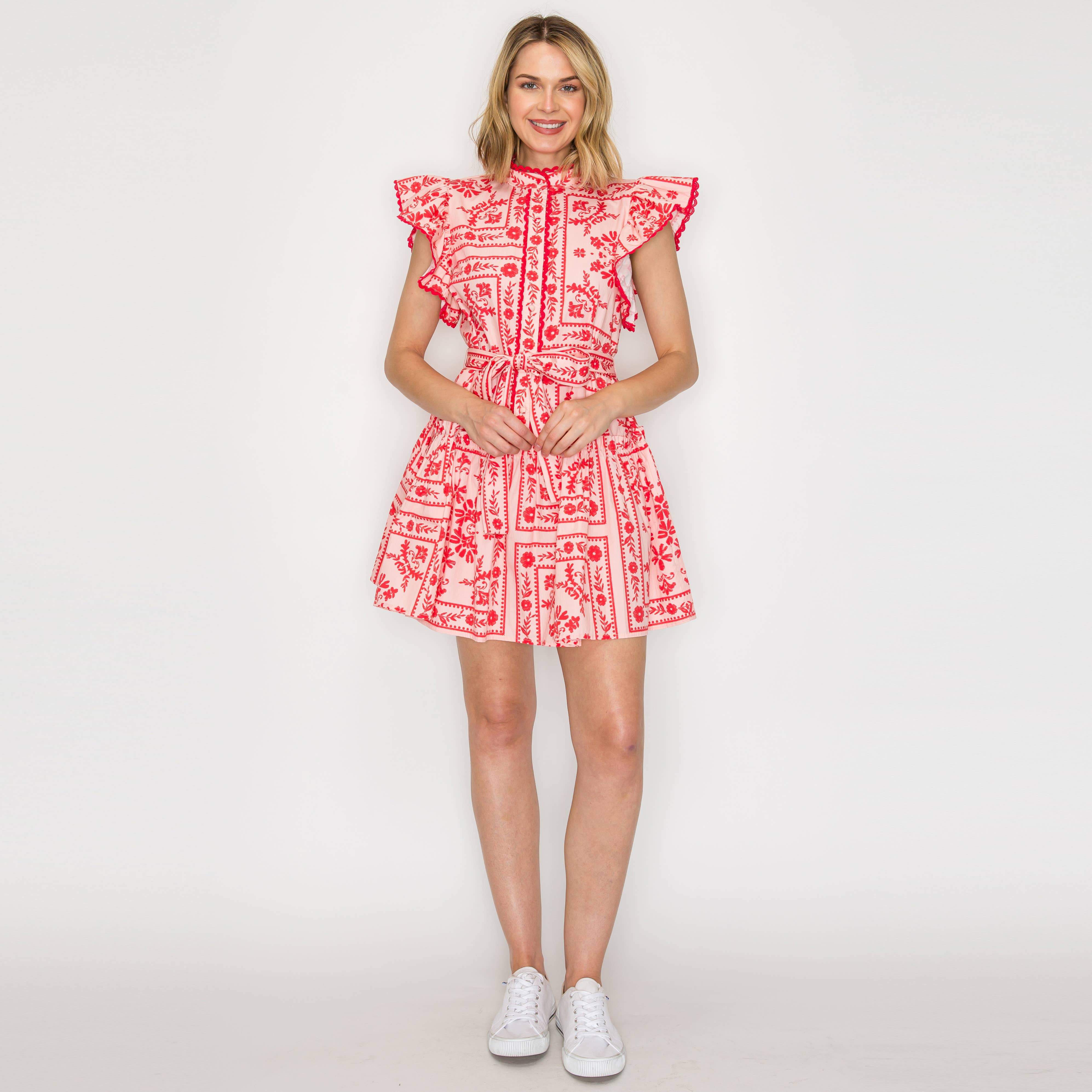 Pink Bandana Print Cotton Mini Dress