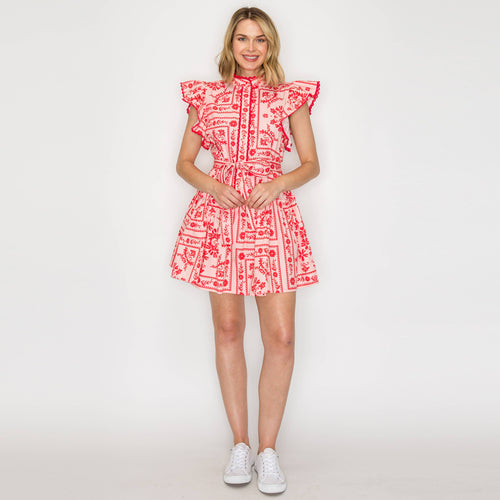 Pink Bandana Print Cotton Mini Dress
