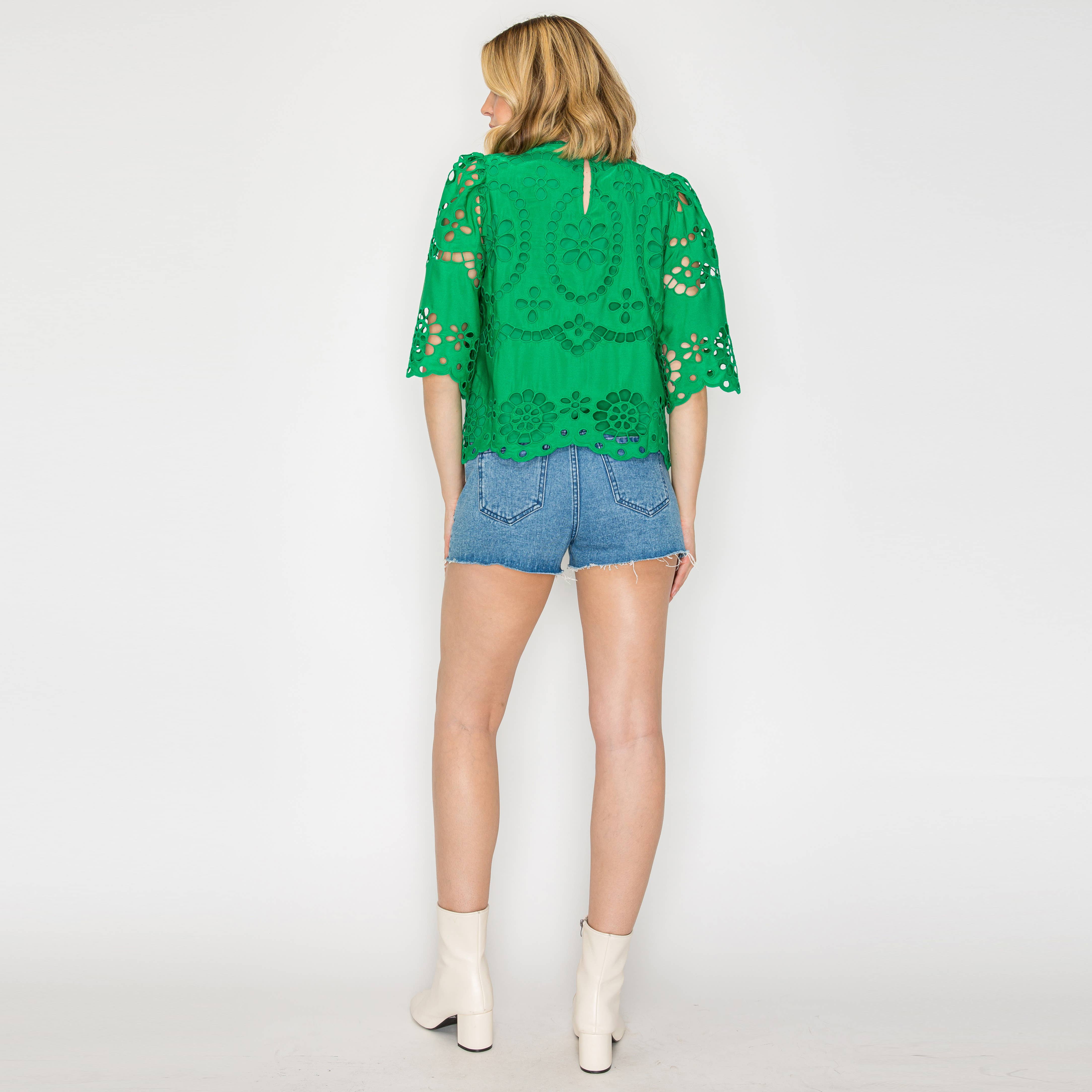 Green Daisy Eyelet Top