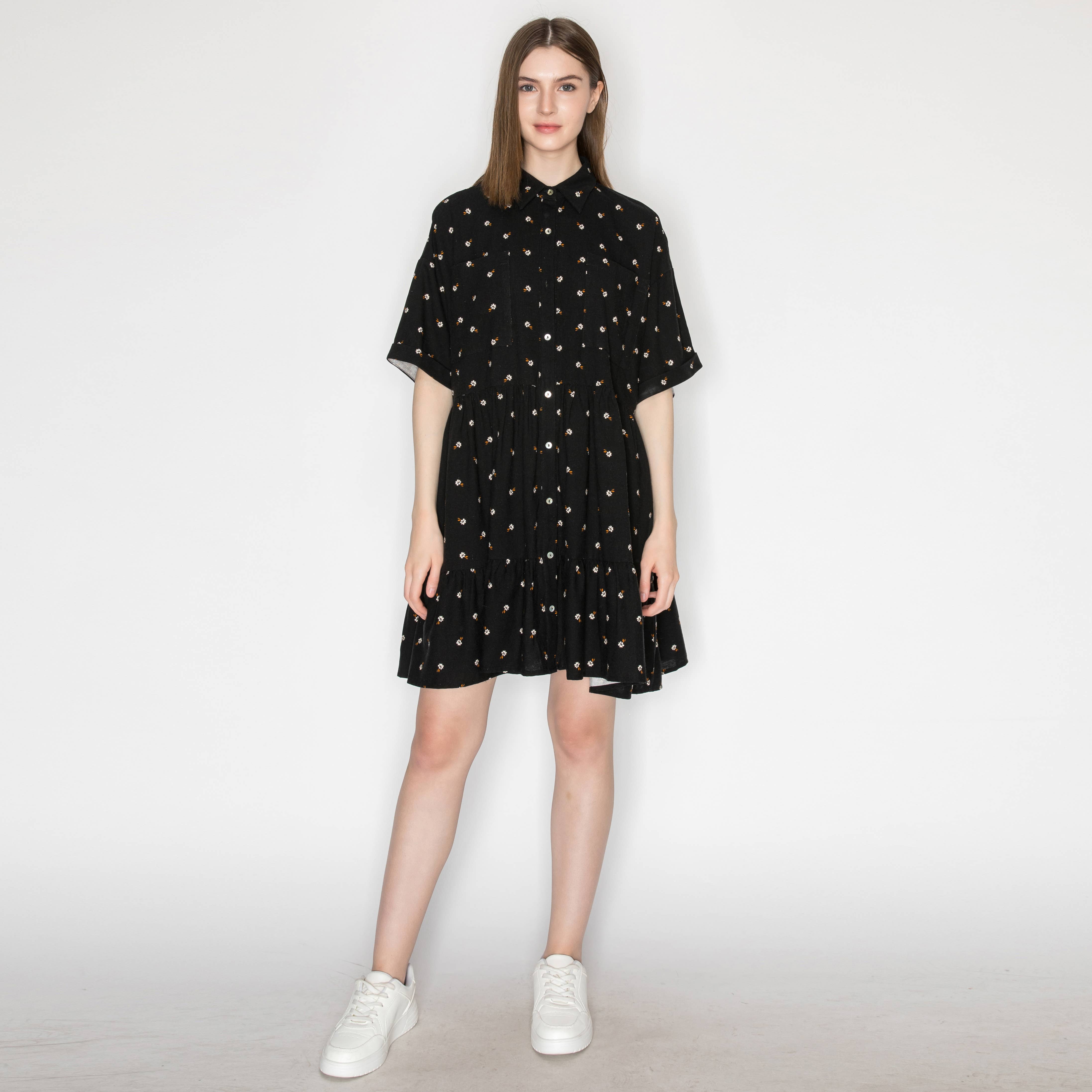 Linen print shirts mini dress