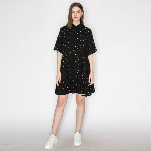 Linen print shirts mini dress