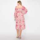 Print straight midi dress with 3/4 sleeves