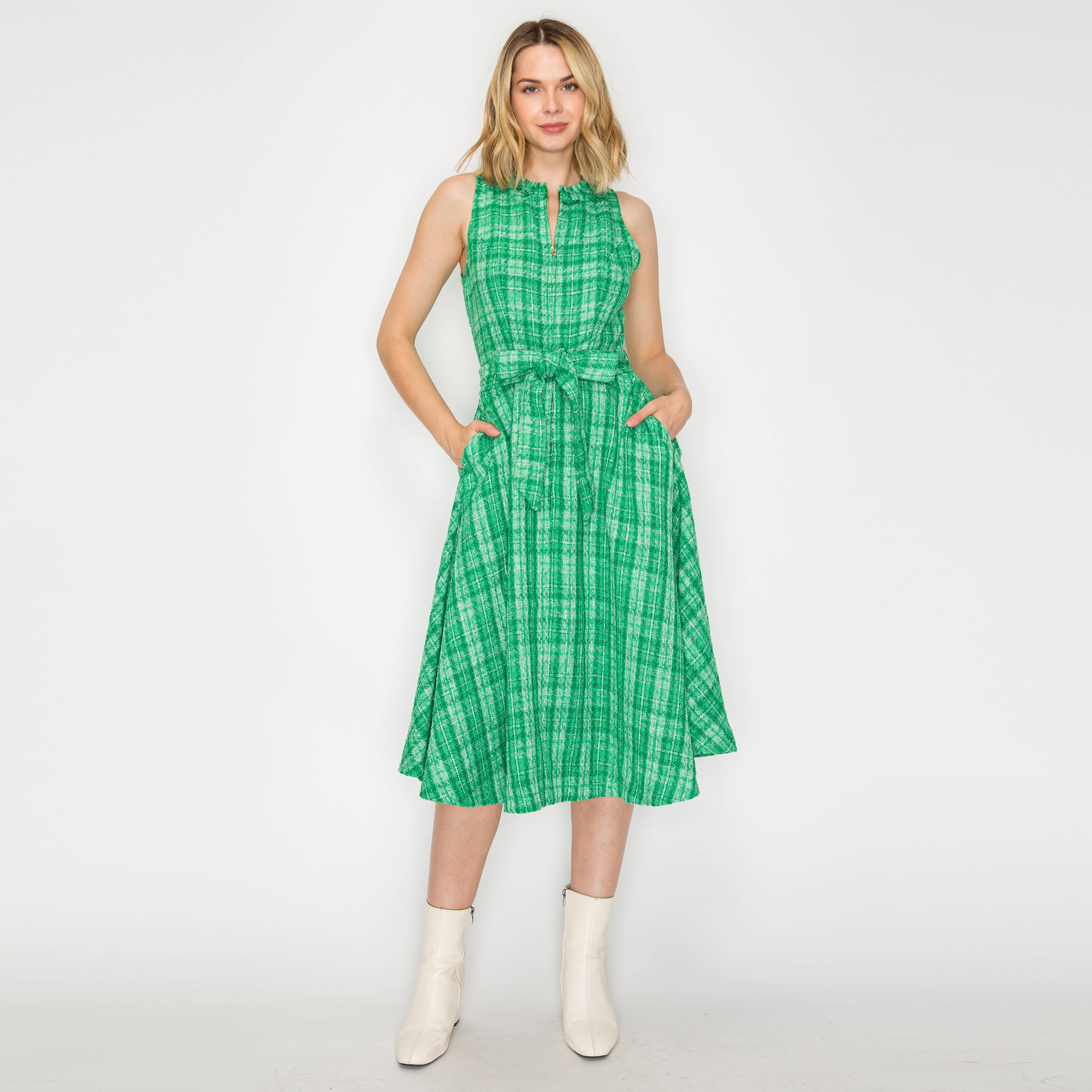 Pretty Green Checker Boucle Mini Dress