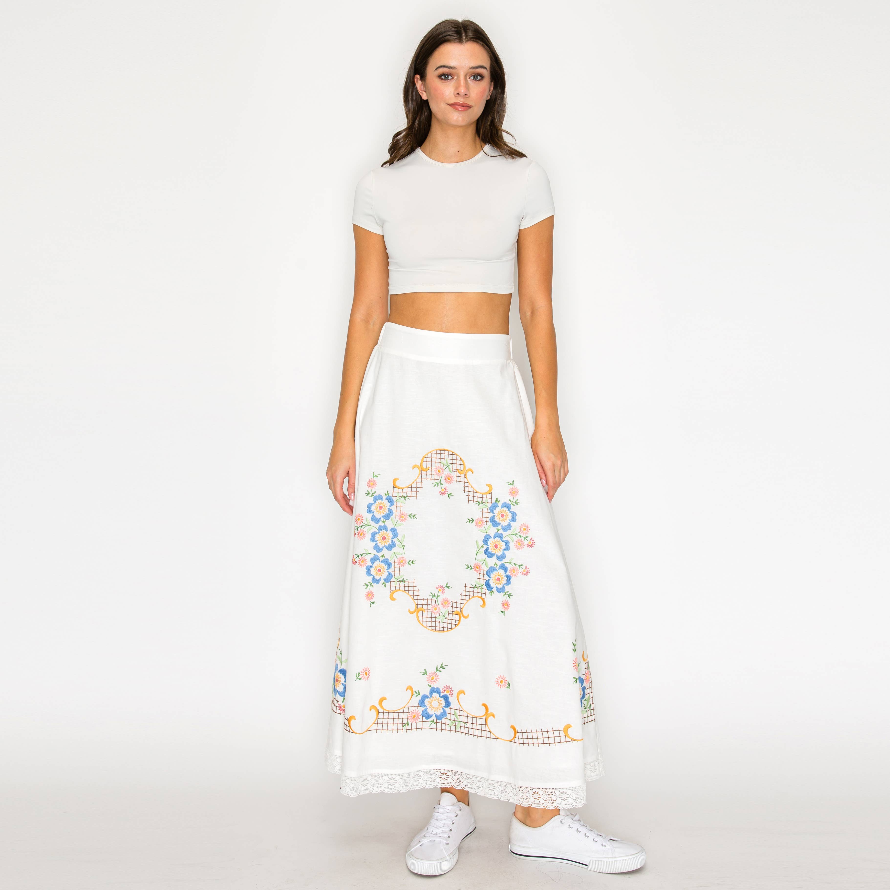 Heirloom Garden Embroidered Midi Skirt