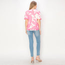 Print woven top with bubble sleeves