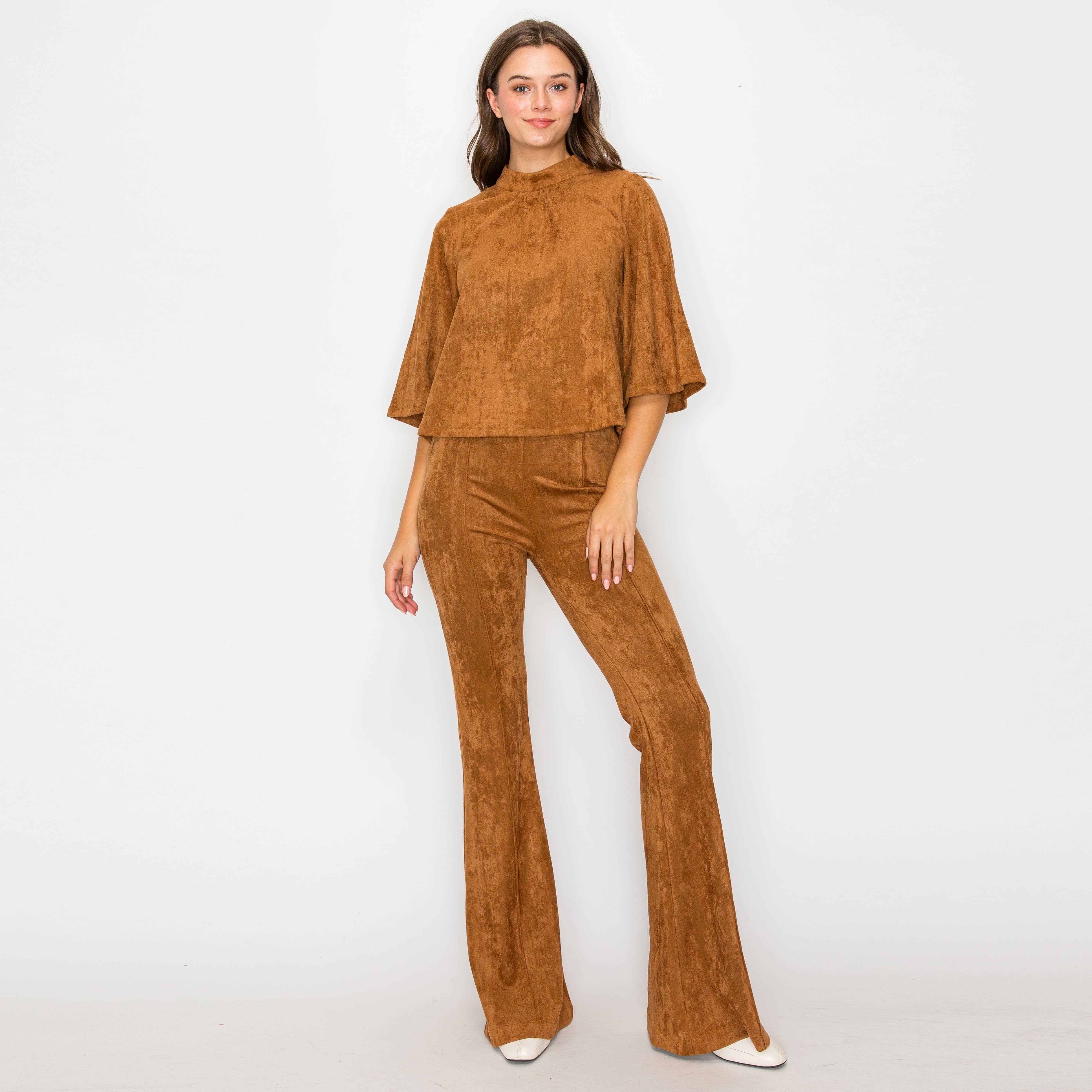 Camel suede boot cut pants