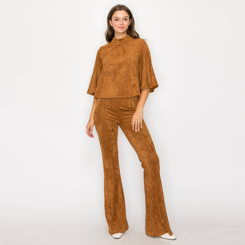 Camel suede boot cut pants
