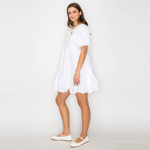 Cute Cute White Mini Dress with Collar