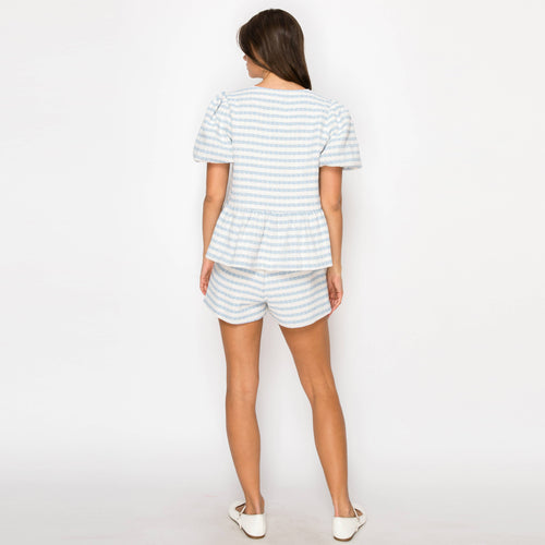 Sky blue & White Summer French Boucle Shorts