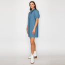 Ruffle Detail Collar Denim Mini Dress