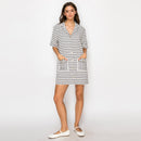 Black & White Stripe French Boucle Shirts Mini Dress-LWD2868