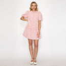 Charlotte Light Pink Boucle Mini Dress Puff Sleeves -LWD2879