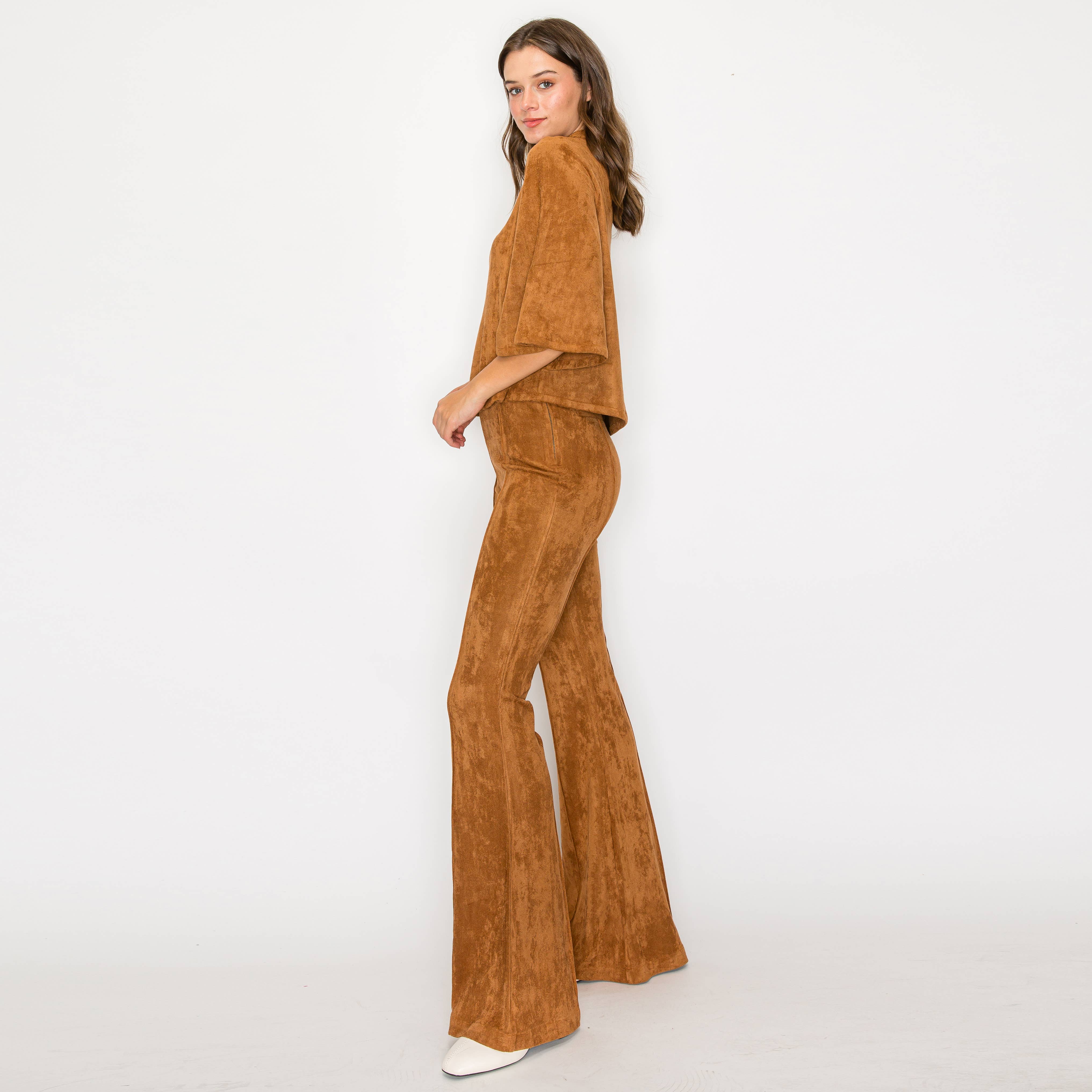 Camel suede boot cut pants