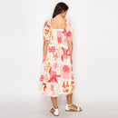 Pink Banana Retro Tropical Print Midi Dress