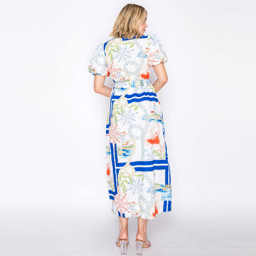 ATLANTIC BREEZE Button-Down Midi Dress