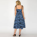 Denim Flower Jacquard Midi Dress with Flower patch
