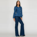 Classic Boucle Peplum Jacket in Denim Blue