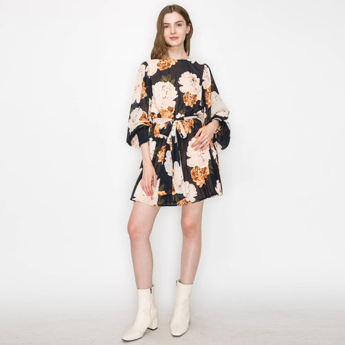 Black floral print mini dress