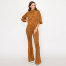 Camel suede boot cut pants