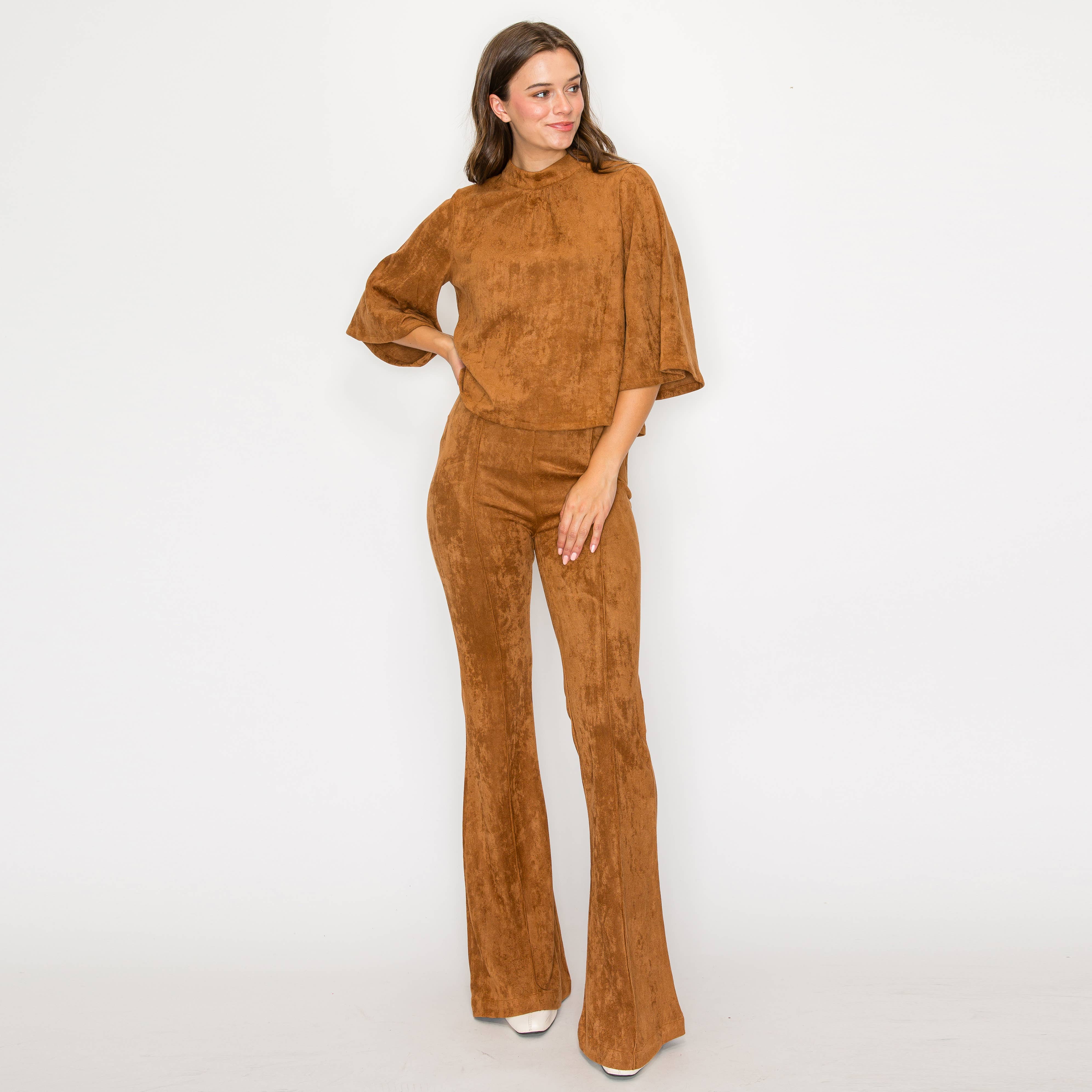 Camel suede boot cut pants