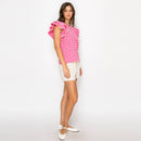 Pink Geo Embroidery Blouse with Lace Trim
