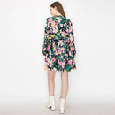 Black wild floral print mini dress