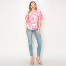Print woven top with bubble sleeves