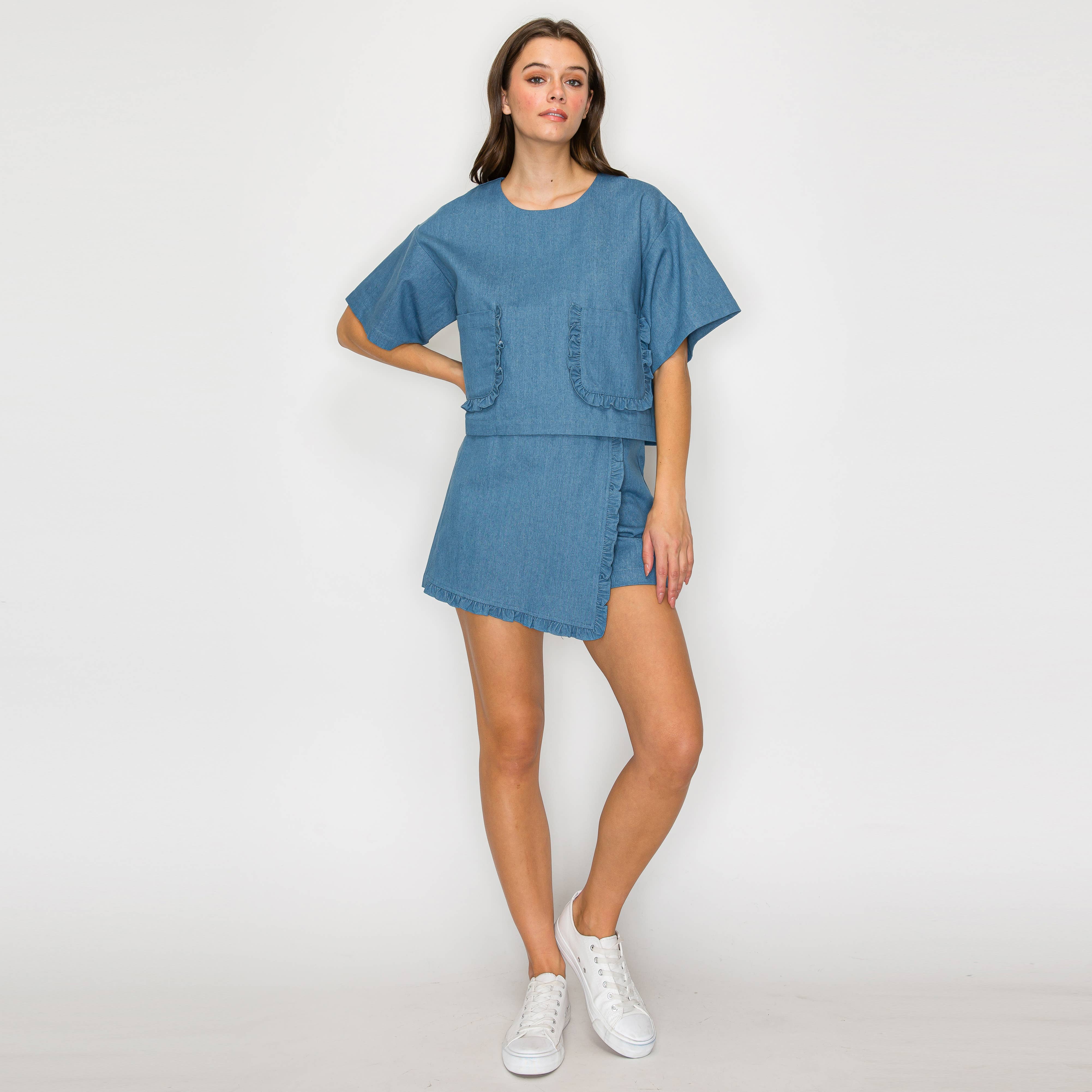 Ruffle Ruffle denim skort
