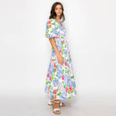 Blooming flowers Print Midi Dress With White Binding-LWD2894