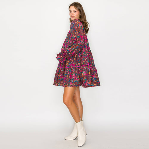 Full Bloom Wild Flower Print Cotton Mini Dress