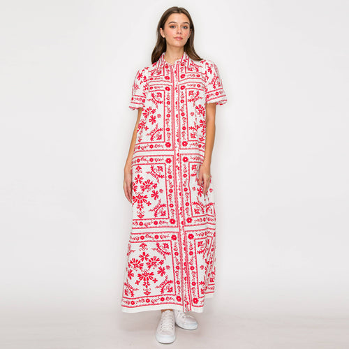 Red Bandana Print Shirts Maxi Dress