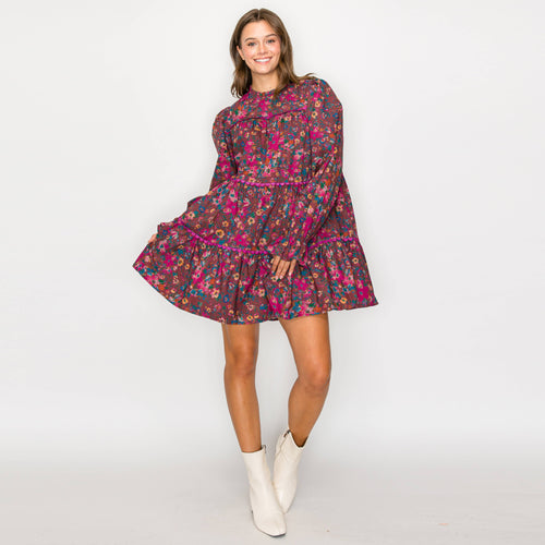 Full Bloom Wild Flower Print Cotton Mini Dress