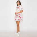 Pink Flower Print Eyelet Mini Dress