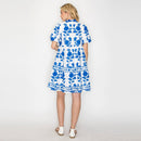 Blue Leaves Placement Print Mini Dress