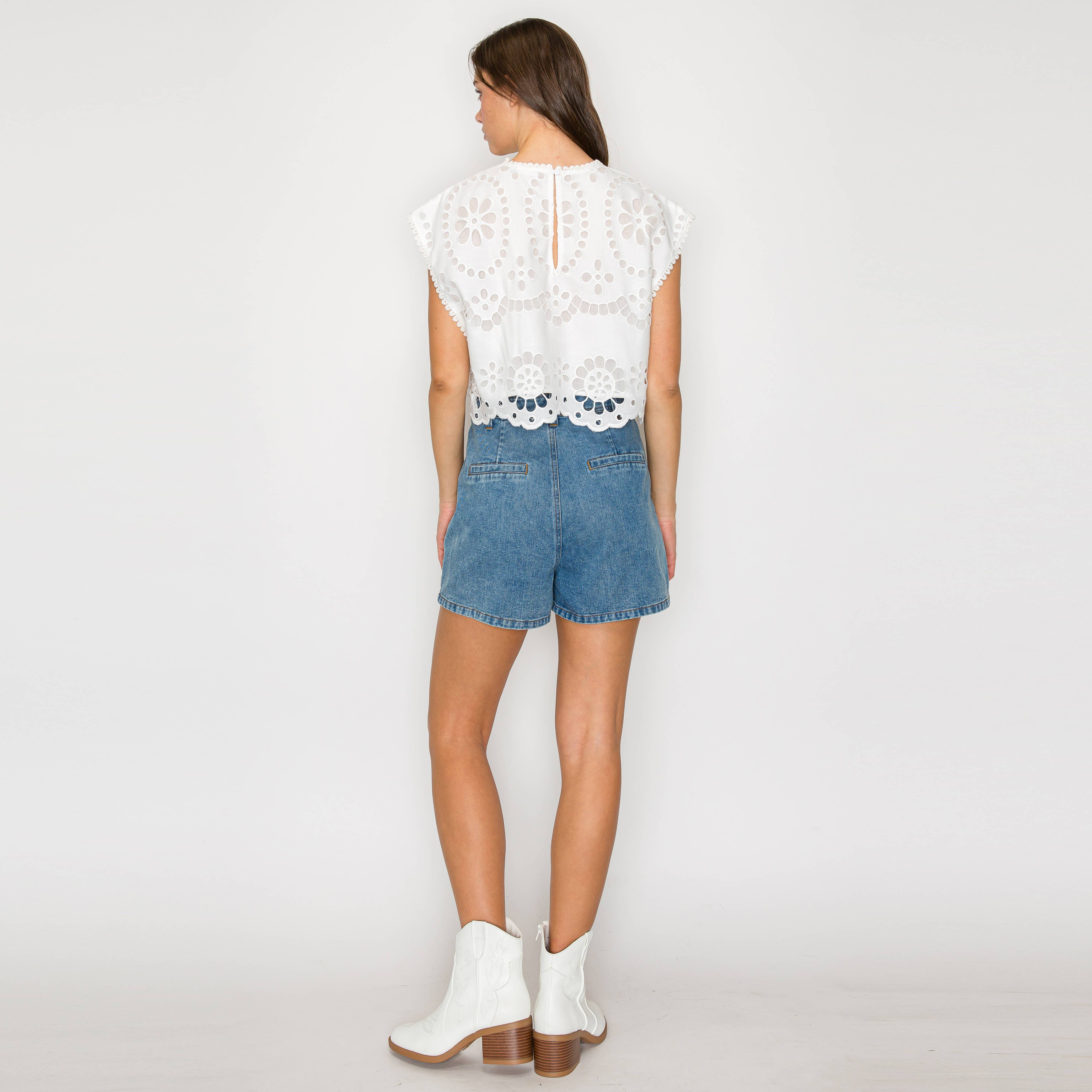 White Daisy Eyelet Embroidery Top