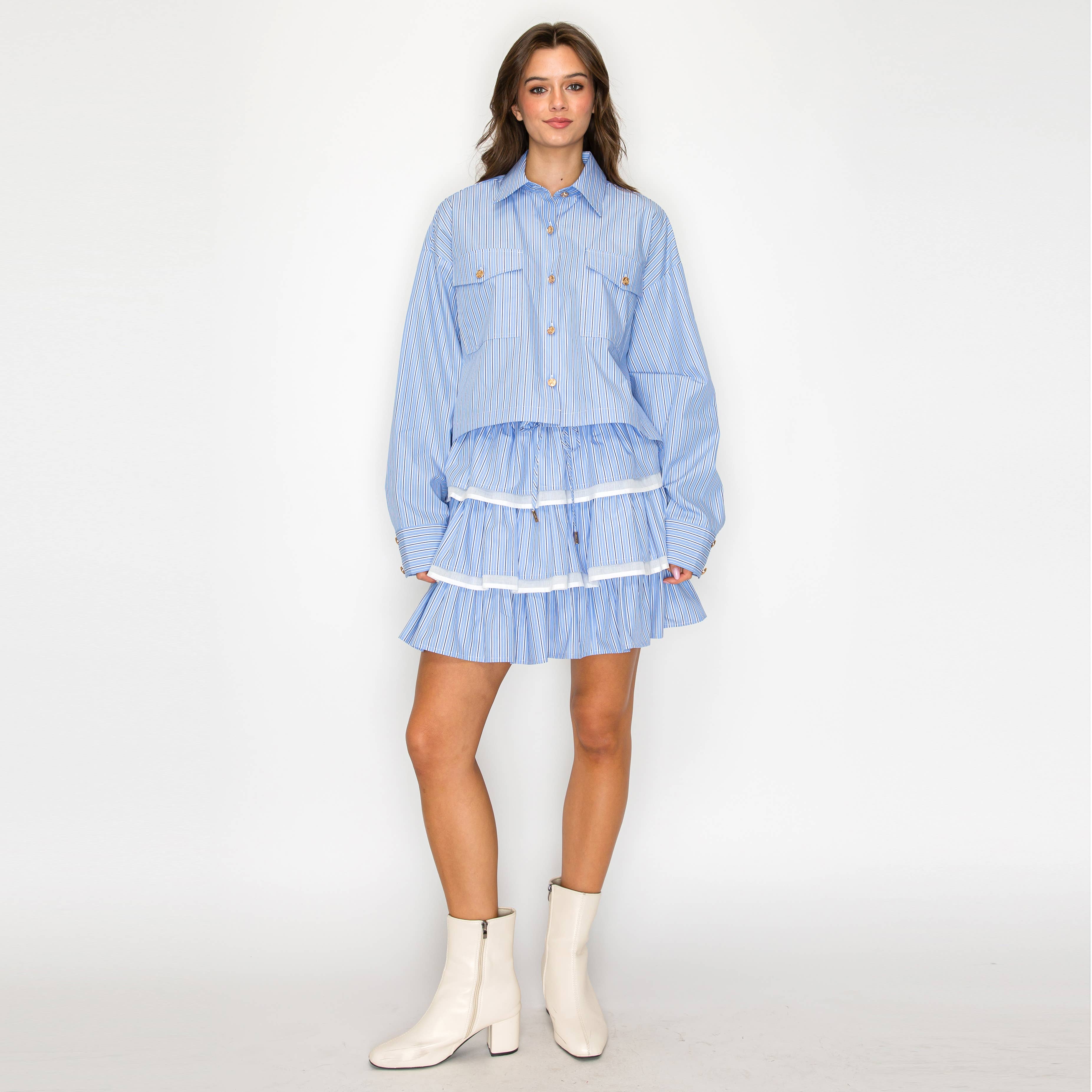 Blue Skies Tiered Stripe Skirt
