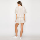 Ruffle Ruffle Stripe Top - Tan & White Stripe
