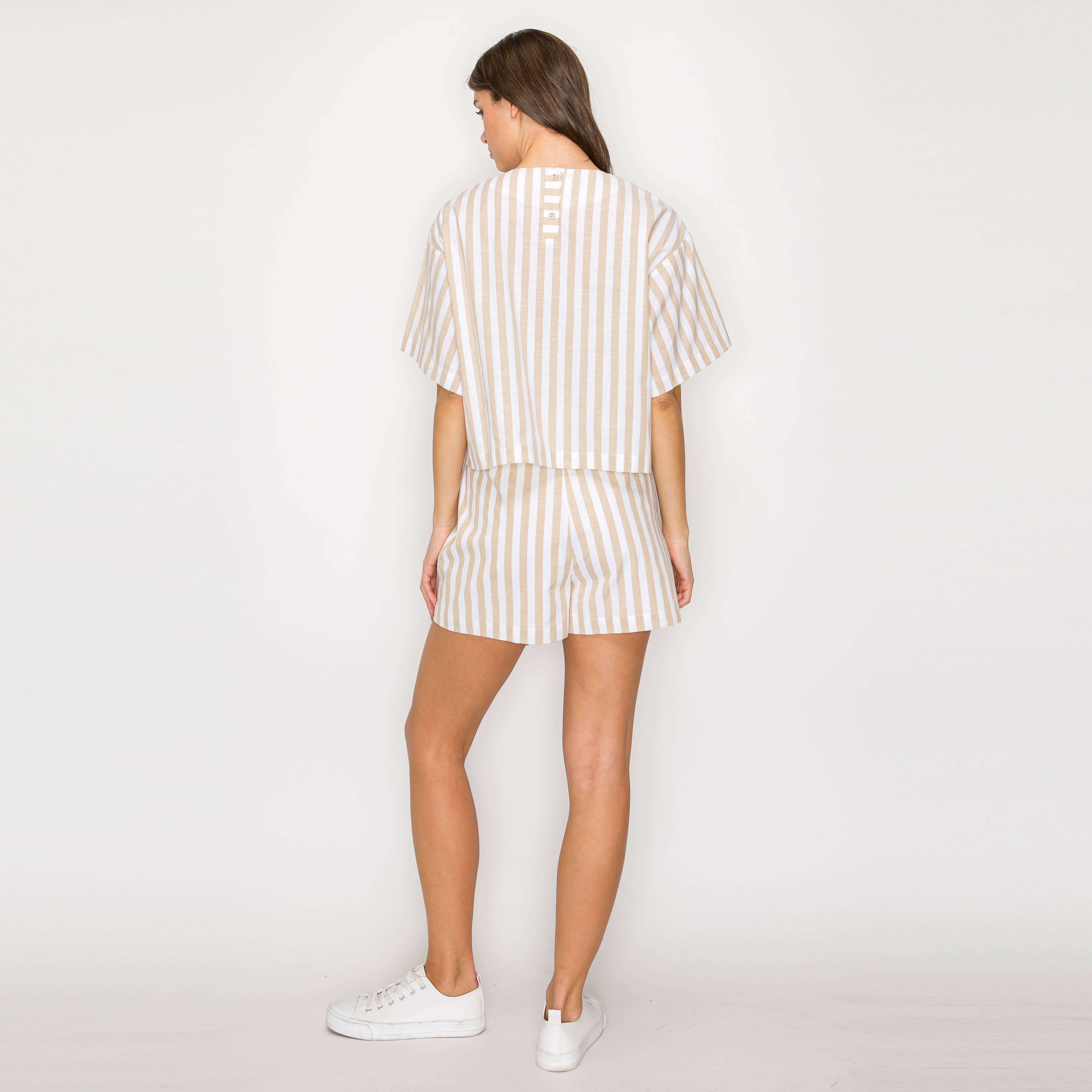 Ruffle Ruffle Stripe Skort - Tan & White Stripe