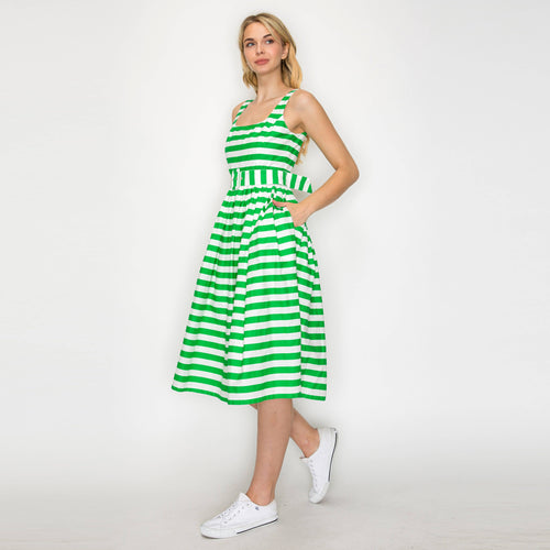 Lucky Green Stripe Classic Midi Dress