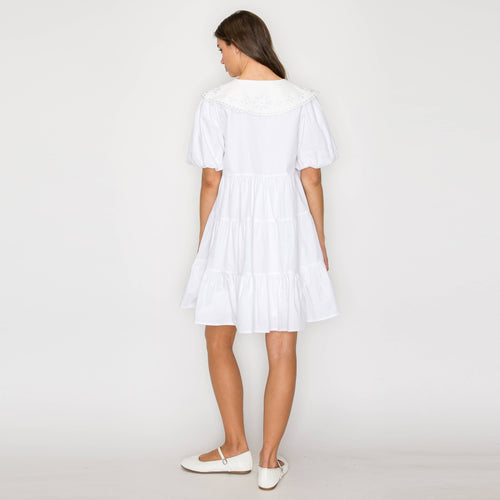 Cute Cute White Mini Dress with Collar