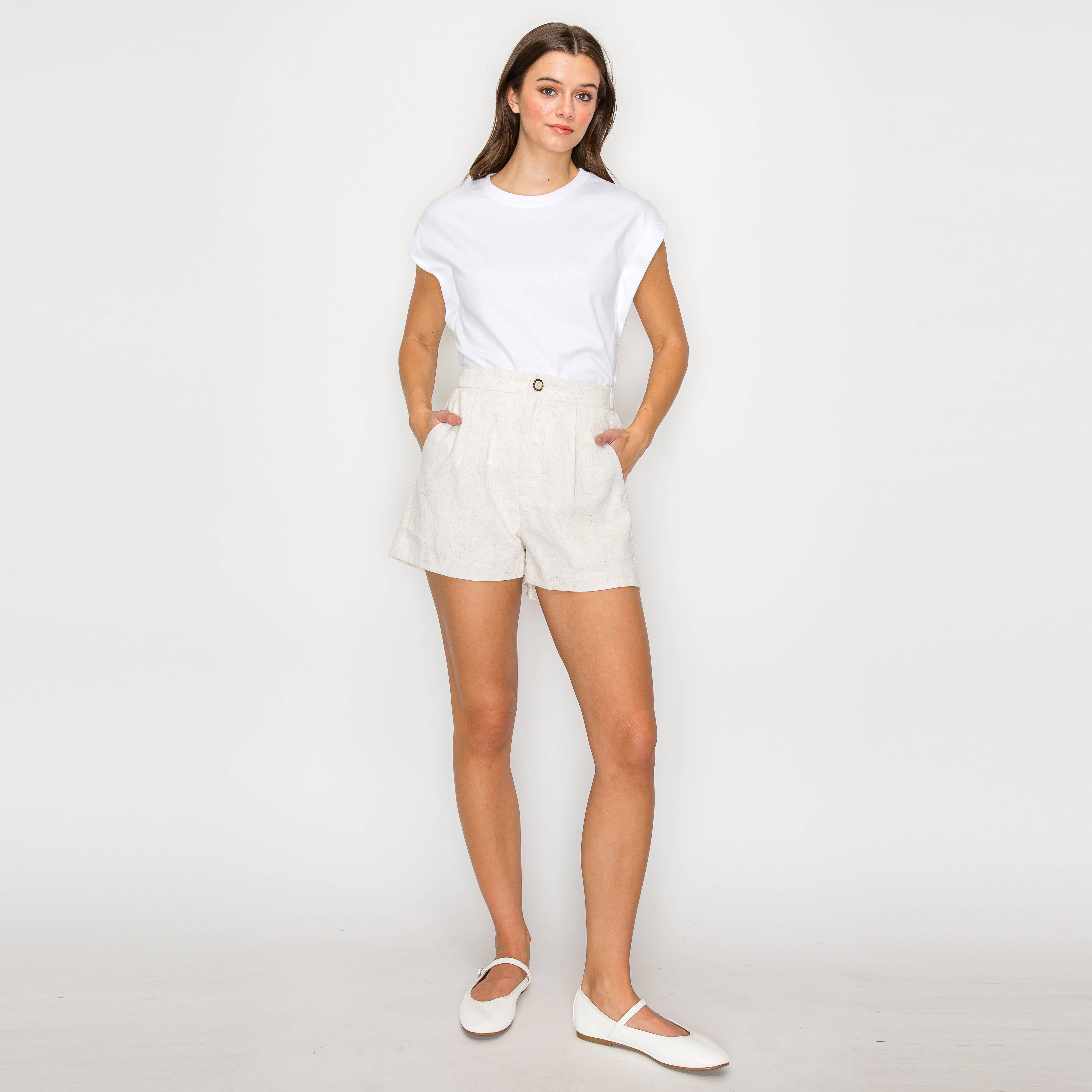 Linen Shorts with Bead Button