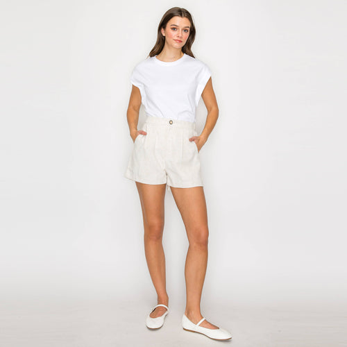 Linen Shorts with Bead Button