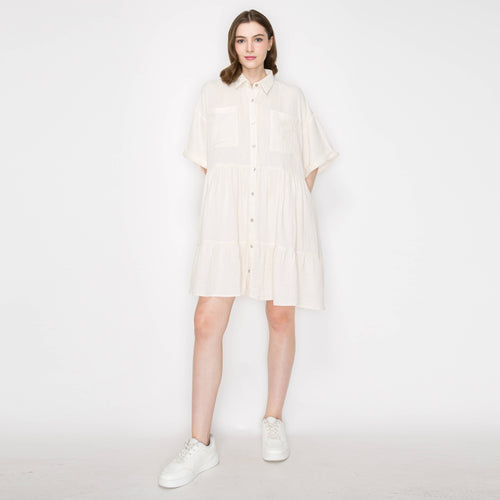 Cotton Gauze oversized shirts mini dress IVORY