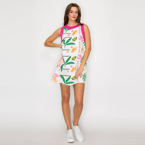 Pink Summer Tropical Mini Shift Dress