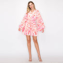 Print mini dress with voluminous long sleeves