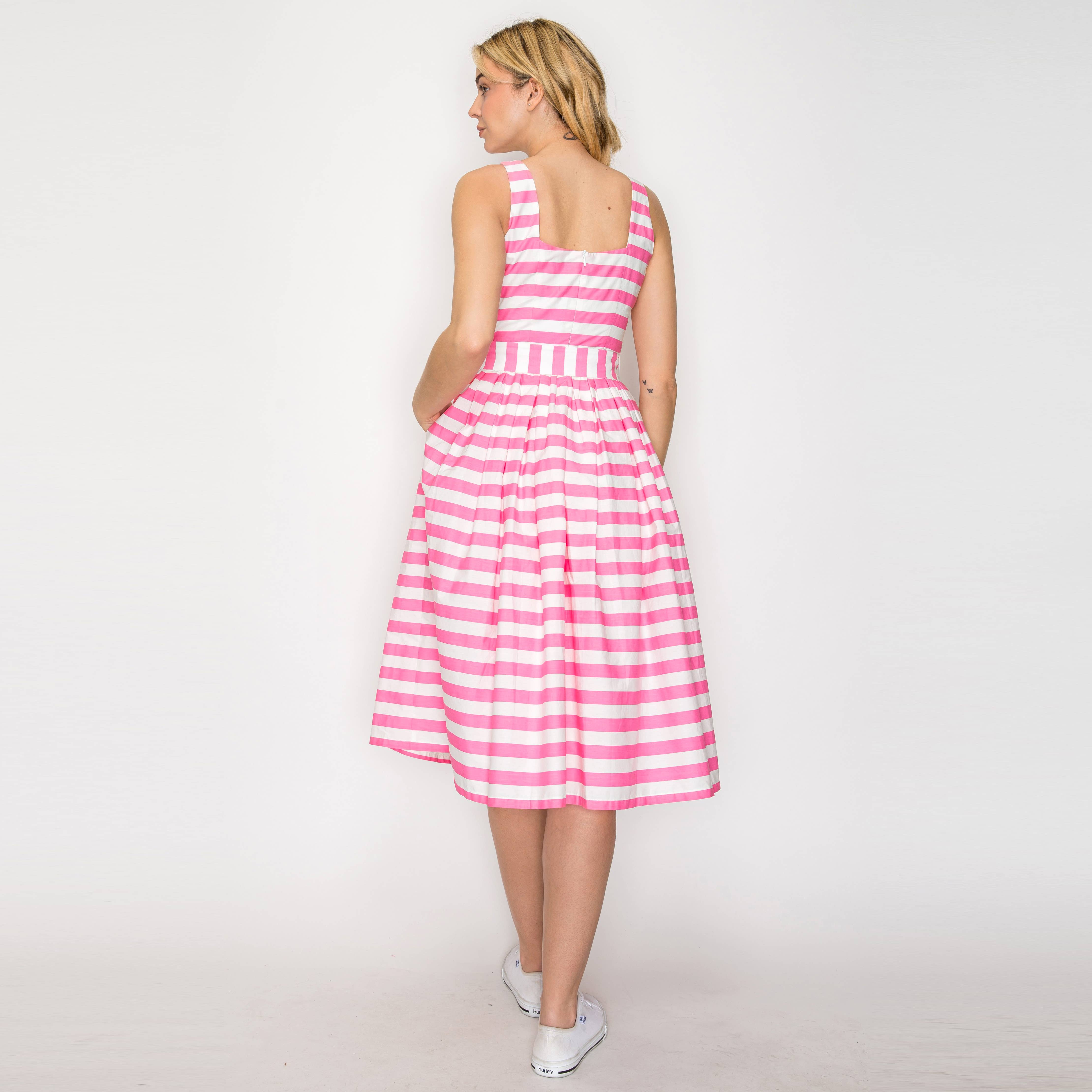 Pretty in Pink Stripe Classic Midi Dress