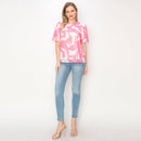 Print woven top with bubble sleeves